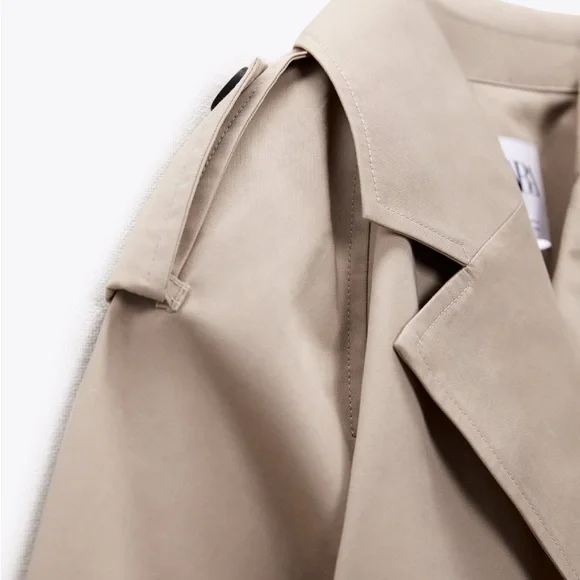 Zara Cropped Oversized Trench Coat Jacket - Picture 8 of 13